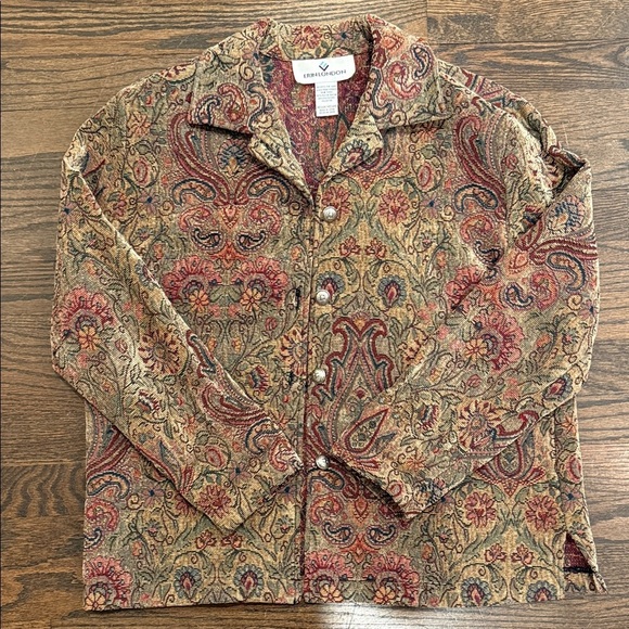erin london Jackets & Blazers - Vintage Tapestry Jacket Paisley Floral Gobelin Button Front M